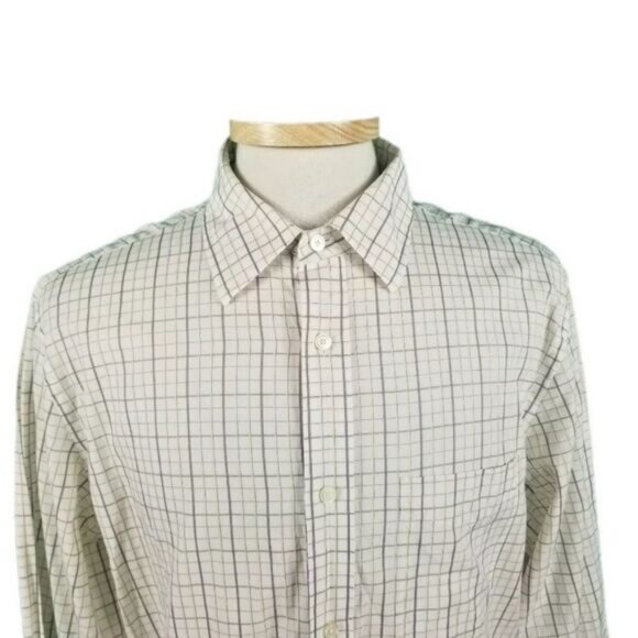 Banana Republic 16-16 1/2 x 34/35 White Check Button Front Dress Shirt - Picture 3 of 4